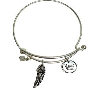 Religious Silver Tone Charm Bangle Bracelet I Will Rise Wing Adjustable Jewelry